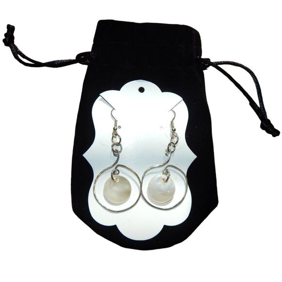 Handmade sterling silver & mother of pearl French hook dangling earrings - Picture 1 of 14